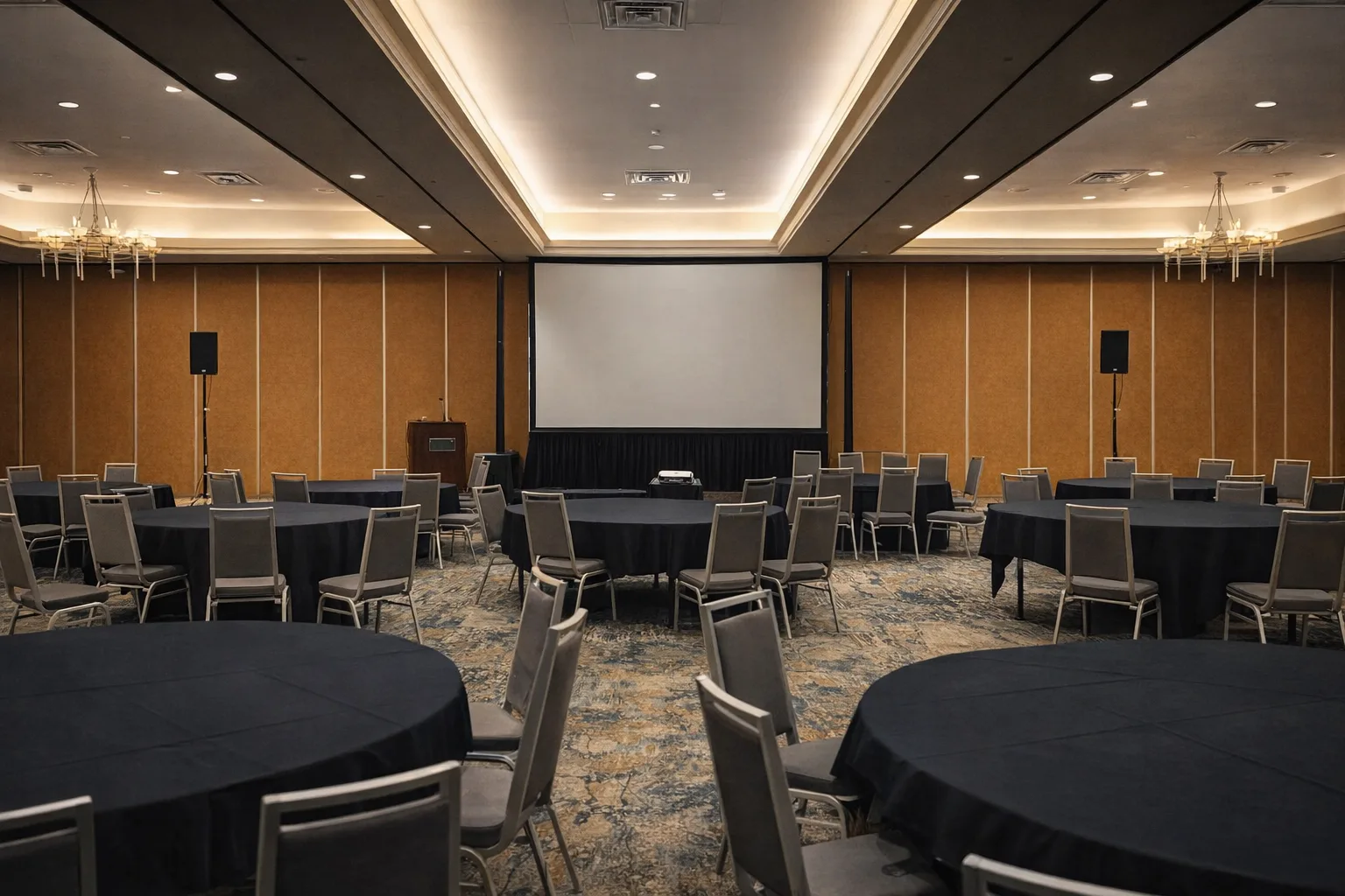Hotel ballroom — projection and PA system setup