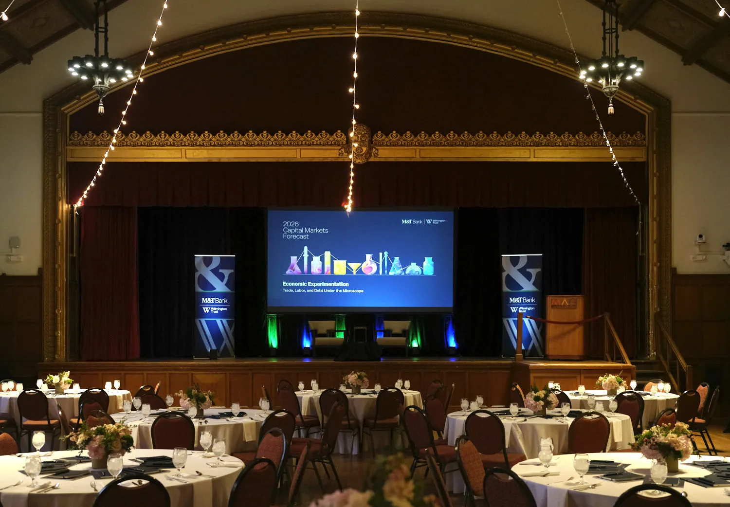 M&T Bank Capital Markets event — stage projection and uplighting