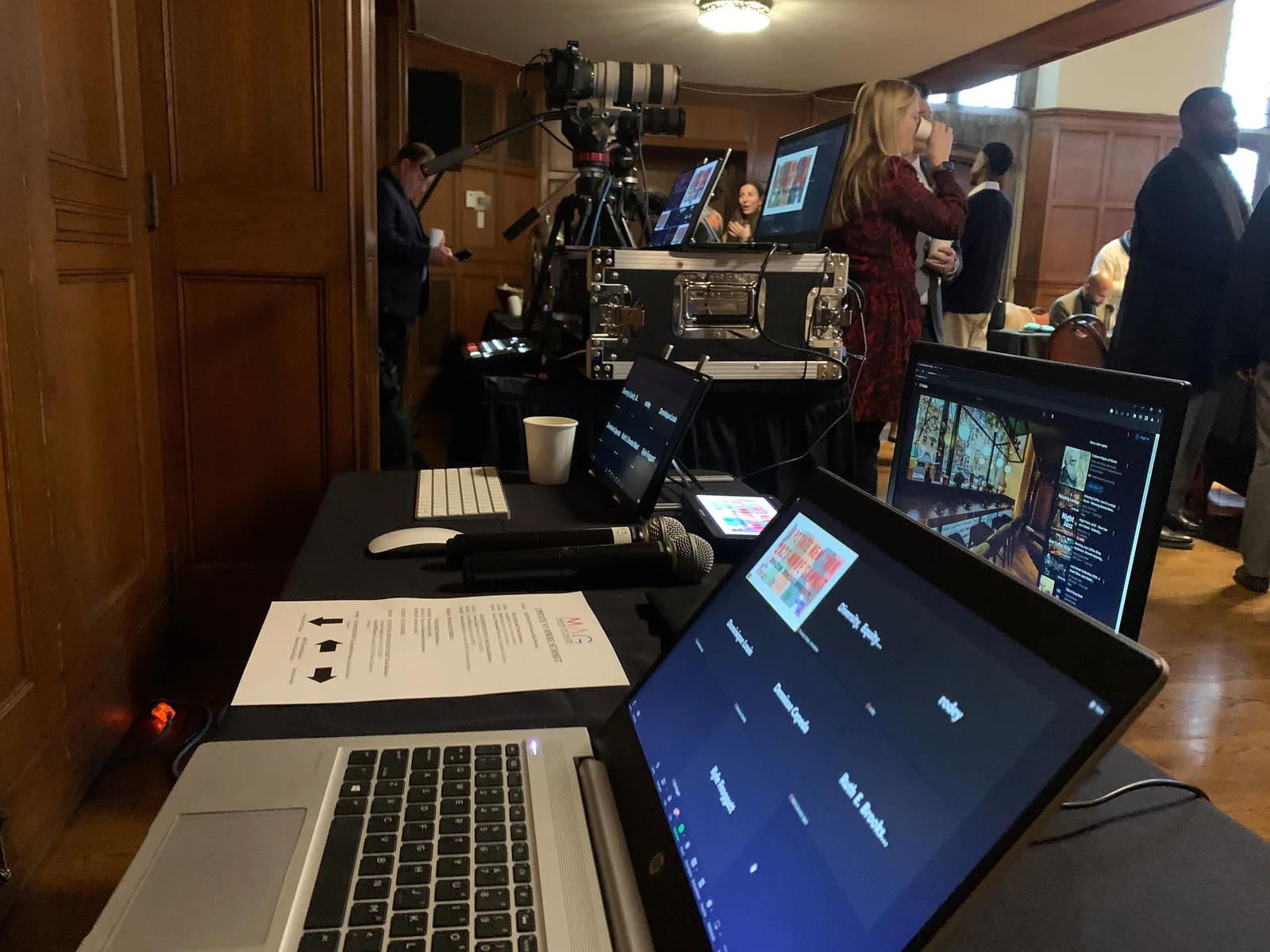 Hybrid event — dual-laptop production and camera setup